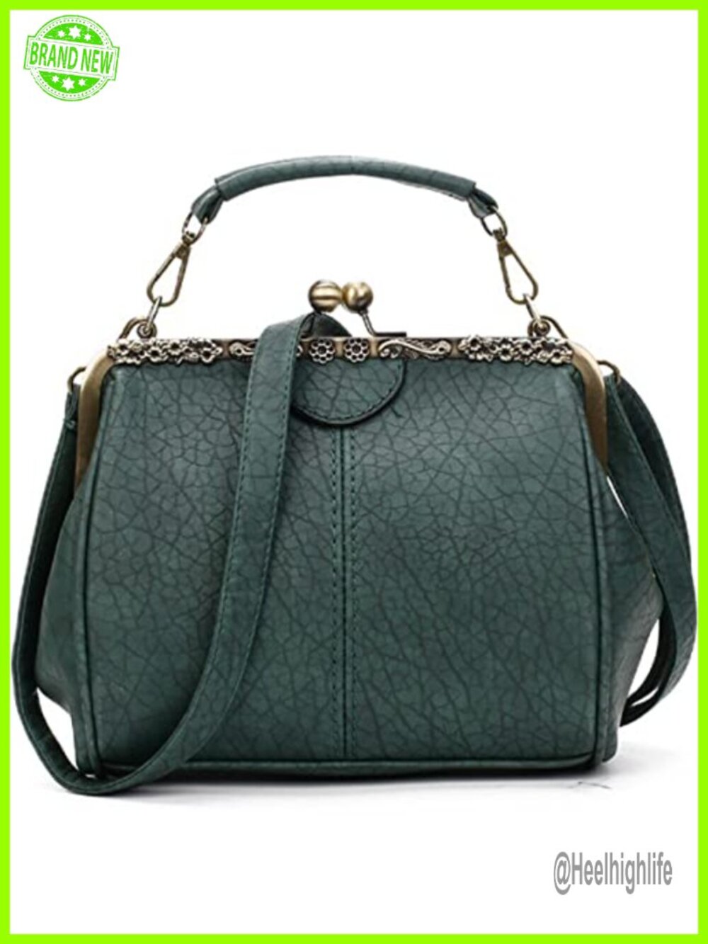 Vintage Hollow Faux Leather Kiss Lock Shoulder Bag Evening Clutch Crossbody